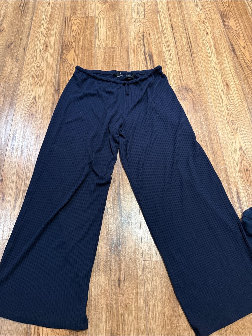 Wide Leg Ribbed Knit Pants - Blue